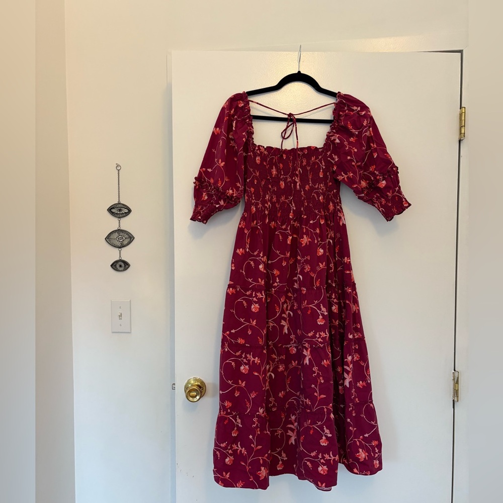 Hill House Nesli Nap Dress - Burgundy Botanical Poplin